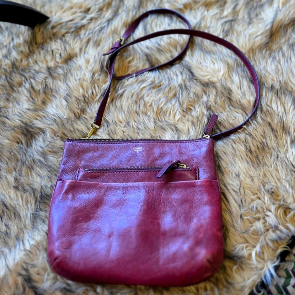 Fossil Burgundy Leather Crossbody Bag